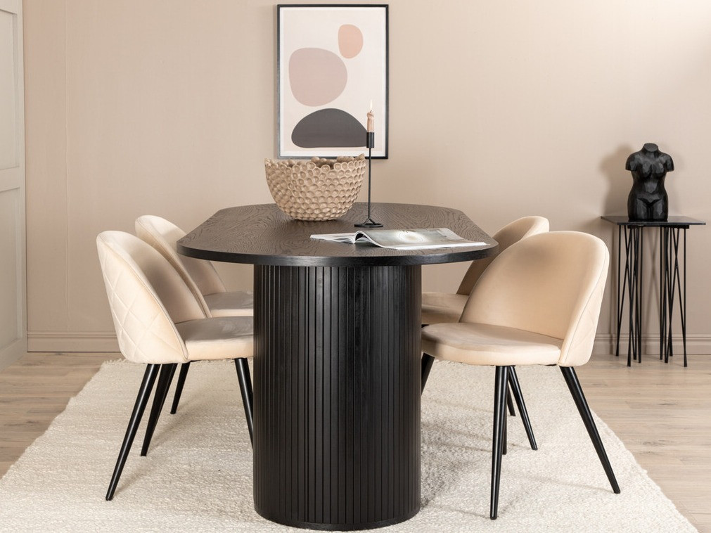 Salle à manger complète Dallas 3321 (Noir + Beige)