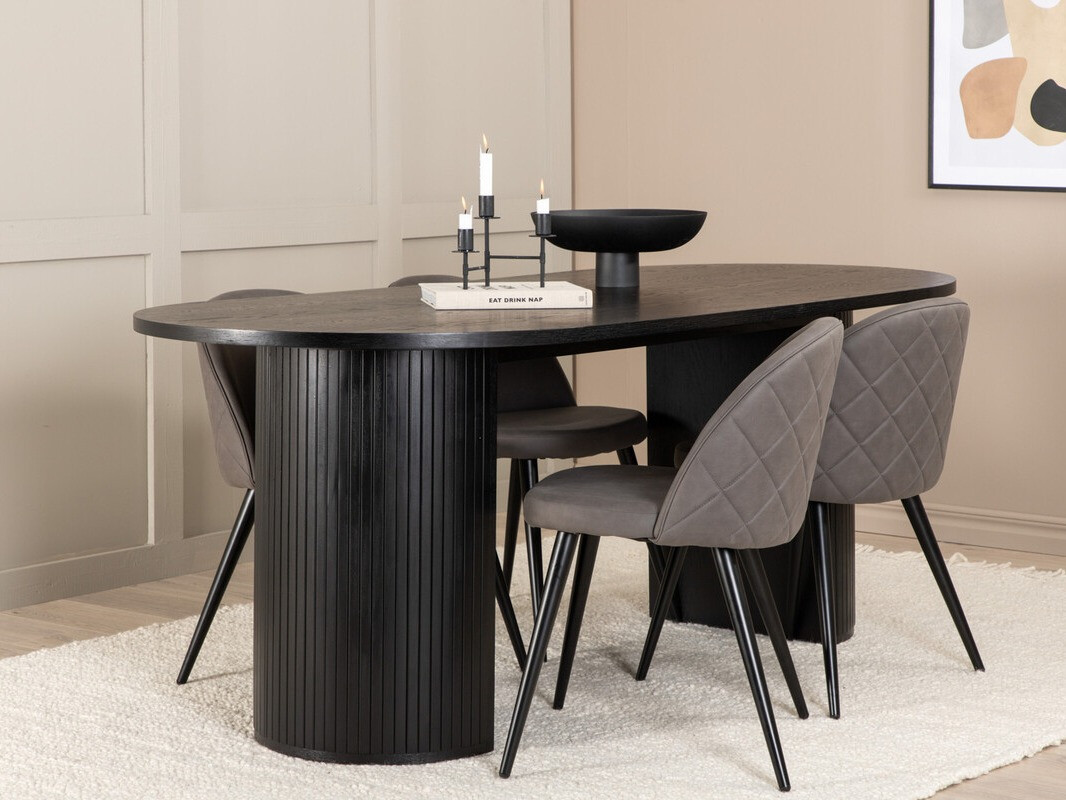 Salle à manger complète Dallas 3321 (Noir + Gris)
