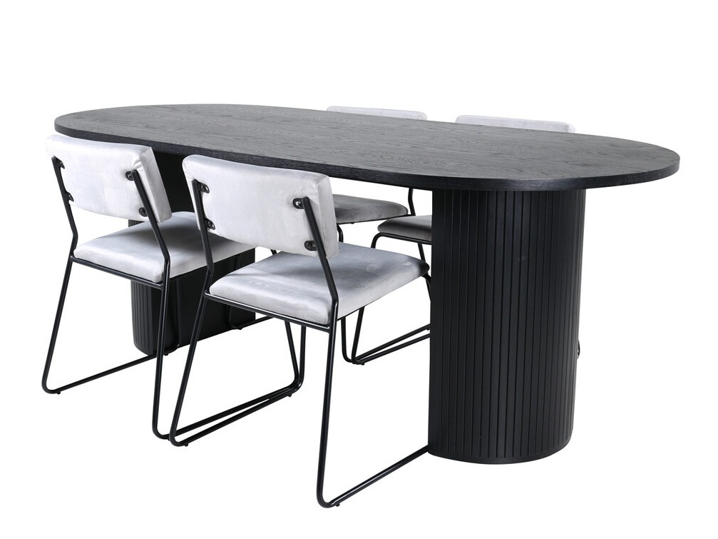 Salle à manger complète Dallas 3322 (Noir + Gris clair)