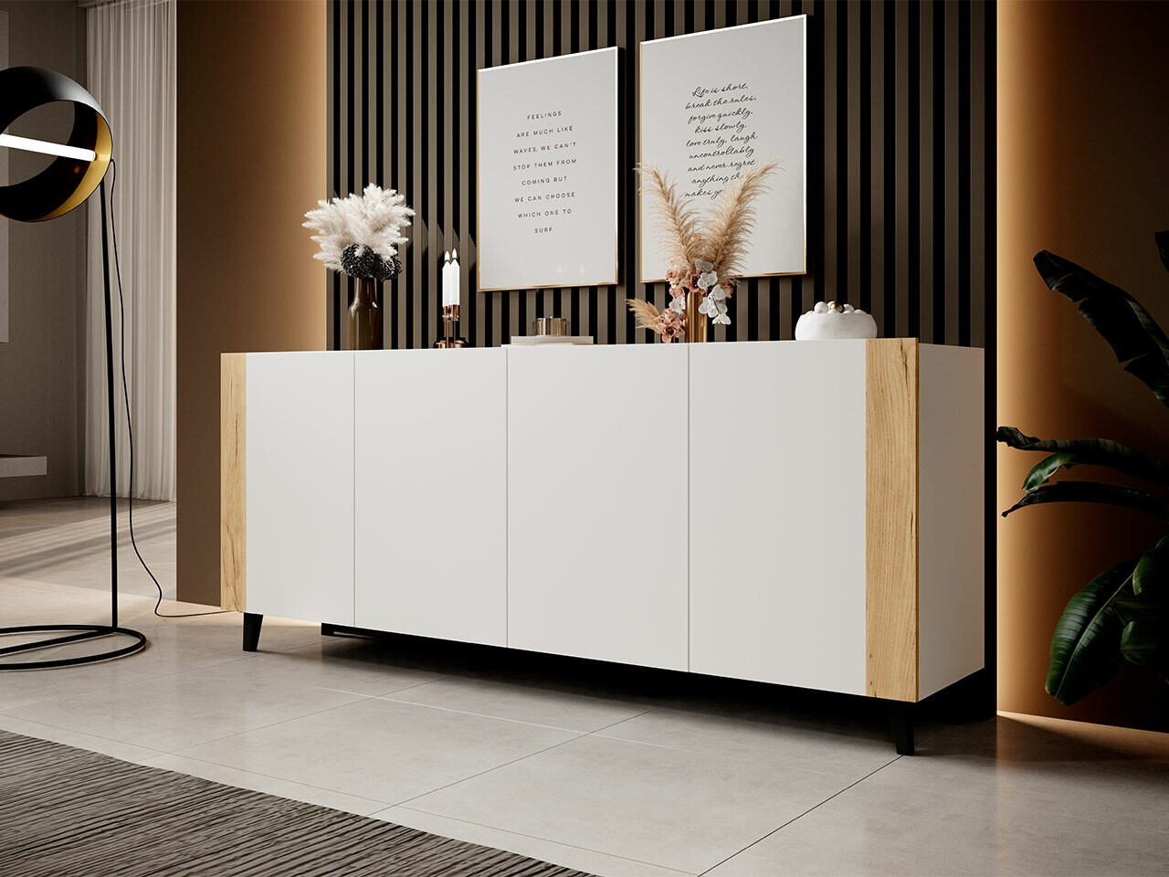 Buffet Charlotte 183 (Blanc + Craft chêne)