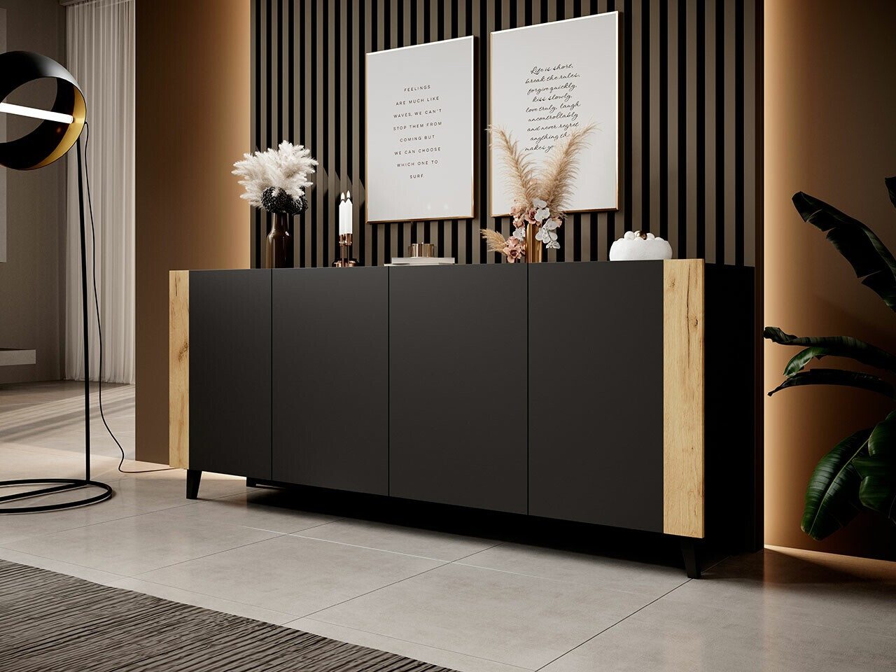 Buffet Charlotte 183 (Noir + Craft chêne)