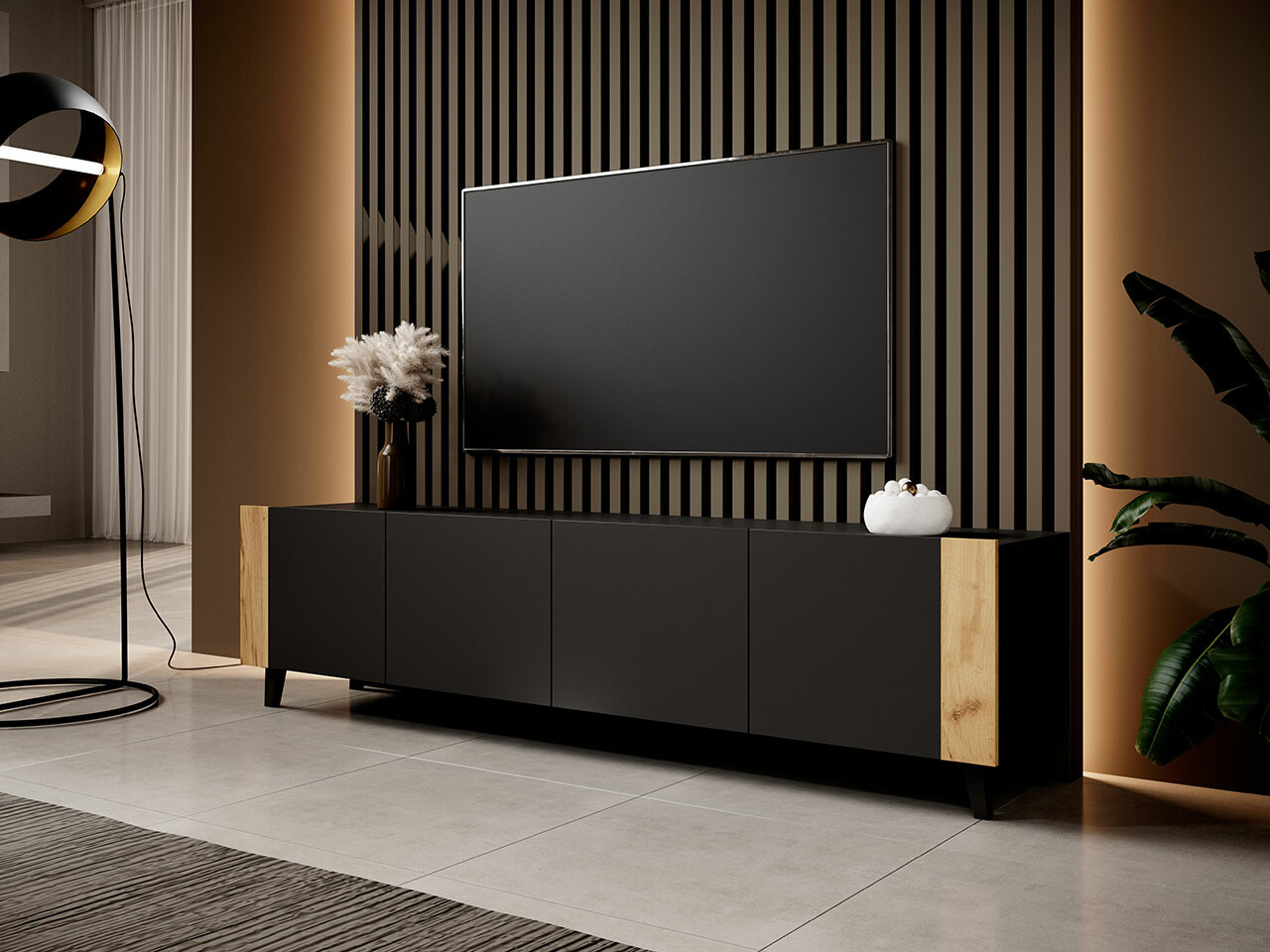 Meuble TV Charlotte 184 (Noir + Chêne Craft)