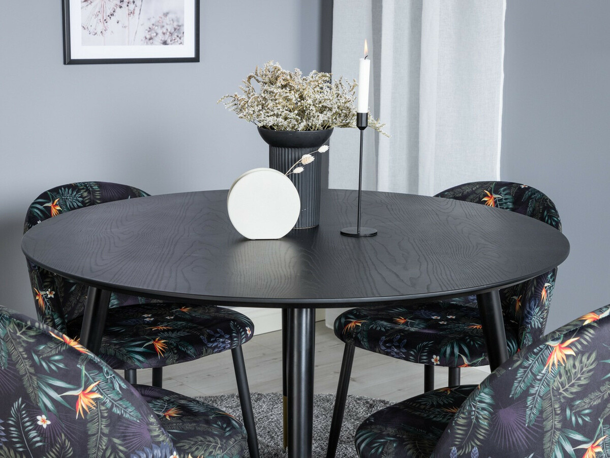 Salle à manger complète Dallas 1191 (Motif floral + Noir)