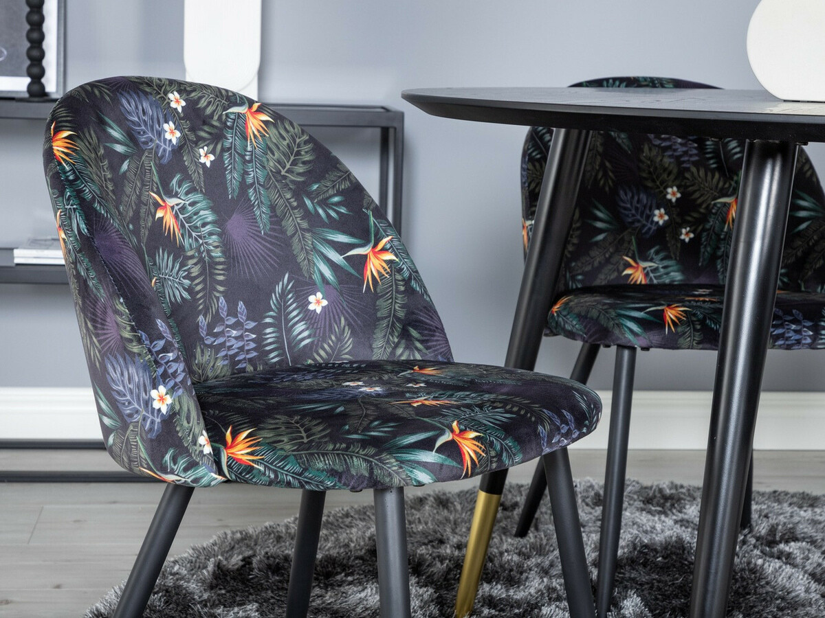 Salle à manger complète Dallas 1191 (Motif floral + Noir)