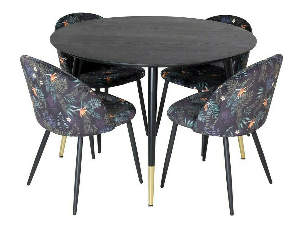 Salle à manger complète Dallas 1191 (Motif floral + Noir)