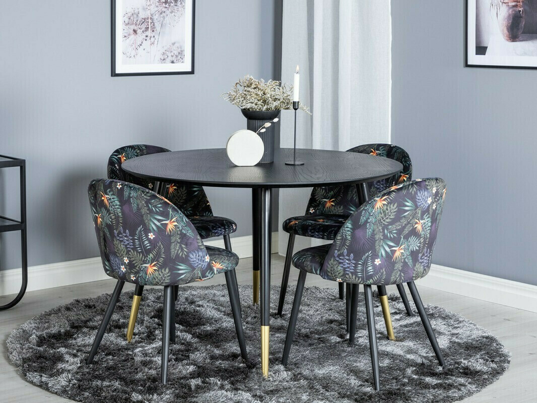 Salle à manger complète Dallas 1191 (Motif floral + Noir)