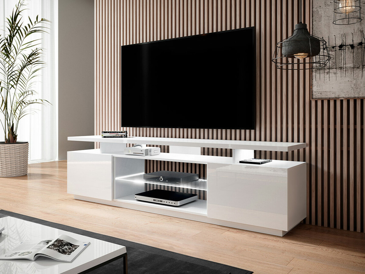 Meuble TV Charlotte 138 (Blanc + Blanc brillant)