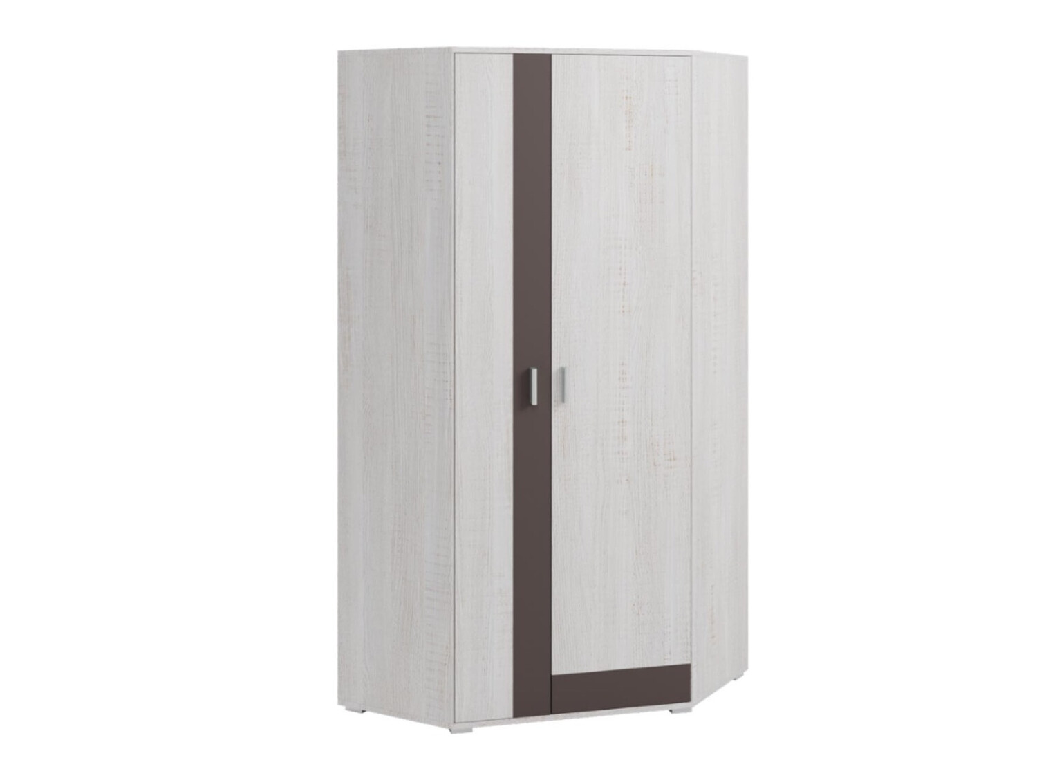 Armoire d'angle Omaha D124 (Pin blanchi + Marron)