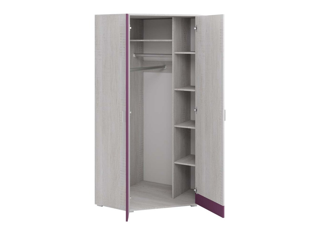 Armoire d'angle Omaha D124 (Pin blanchi + Marron)