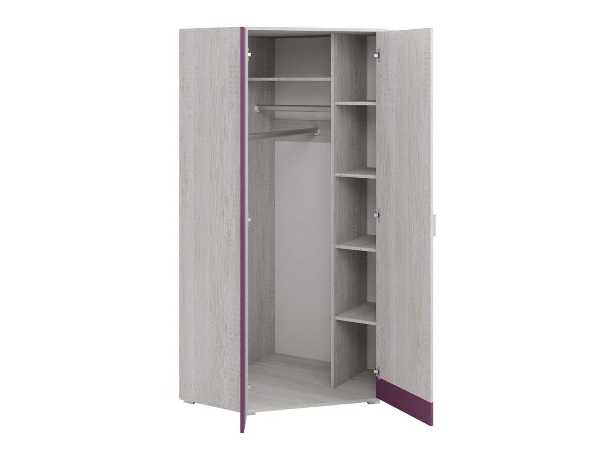 Armoire d'angle Omaha D124 (Pin blanchi + Pourpre)