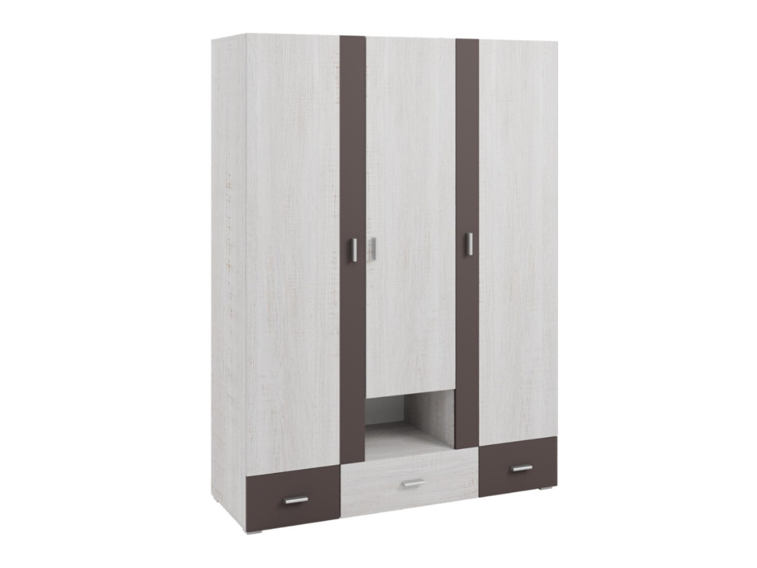 Armoire Omaha D123 (Pin blanchi + Marron)