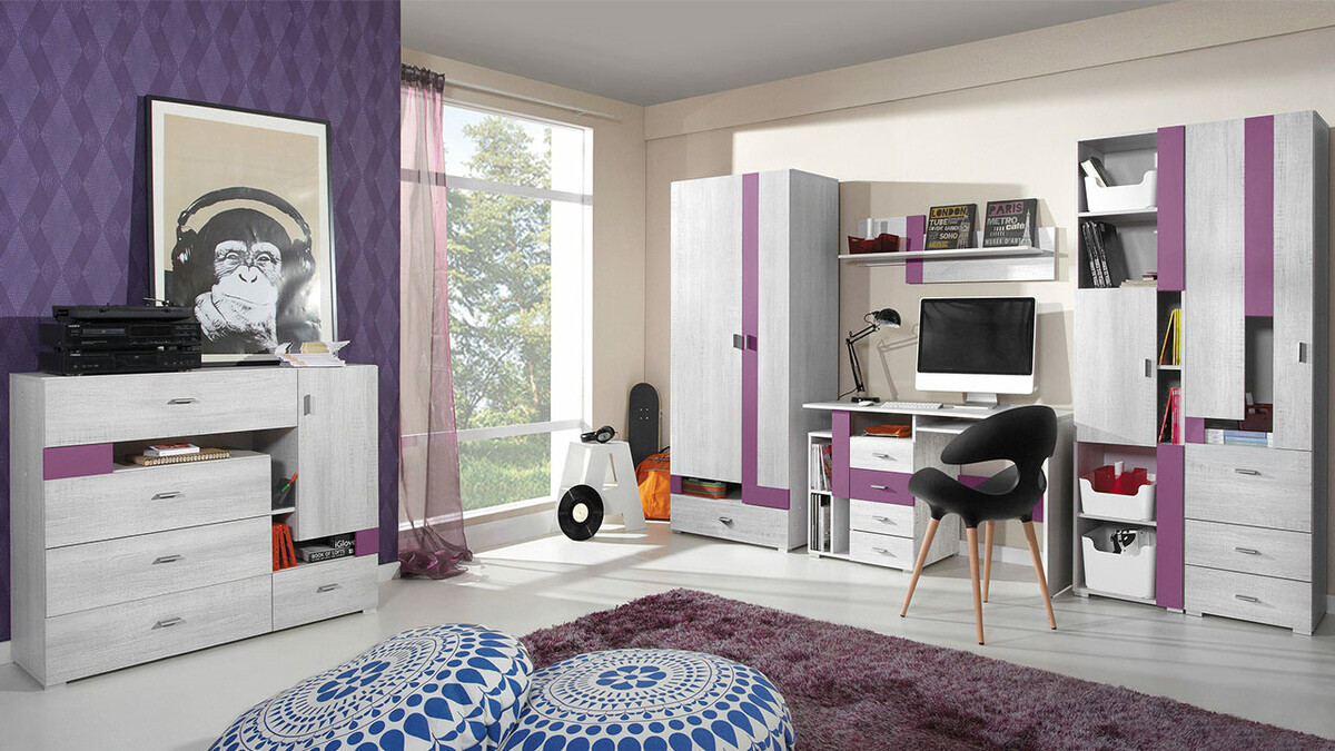 Armoire Omaha D125 (Pin blanchi + Pourpre)