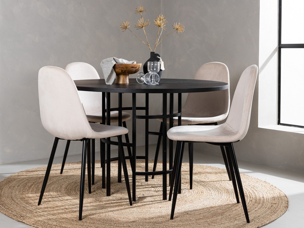 Salle à manger complète Dallas 3424 (Noir + Beige)