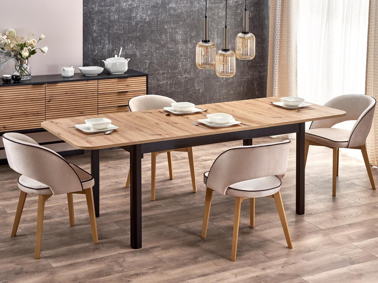 Table Houston 1367 (Noir + Chêne Artisan)