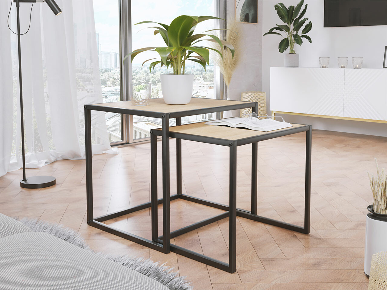 Ensemble de tables appoint Comfivo 223 (Noir + Clair bois)