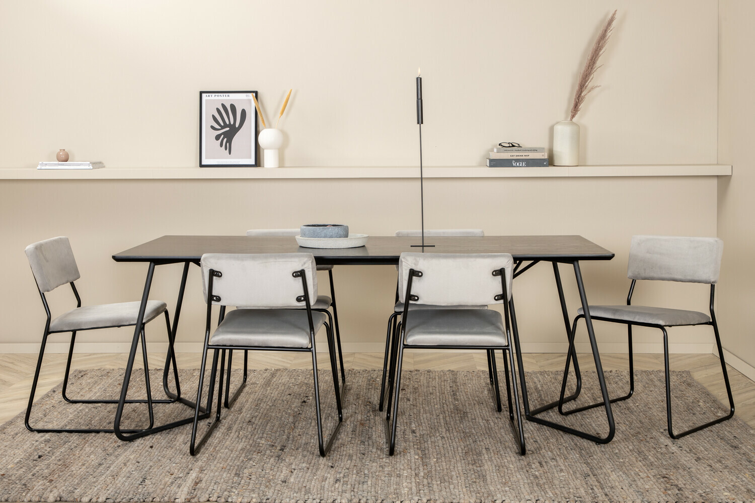 Salle à manger complète Dallas 2715 (Gris + Noir)