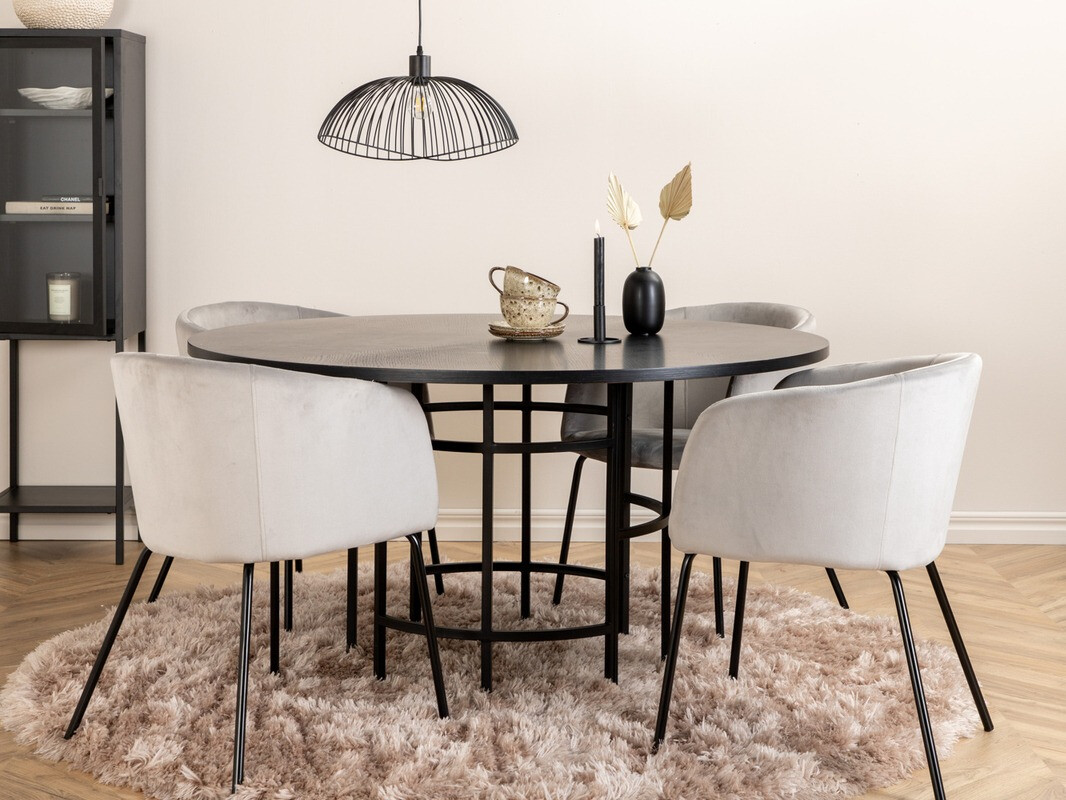Salle à manger complète Dallas 2381 (Noir + Gris clair)