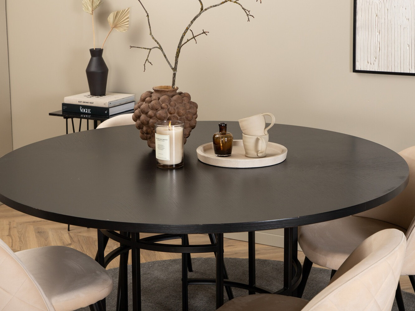 Salle à manger complète Dallas 2386 (Noir + Crème)