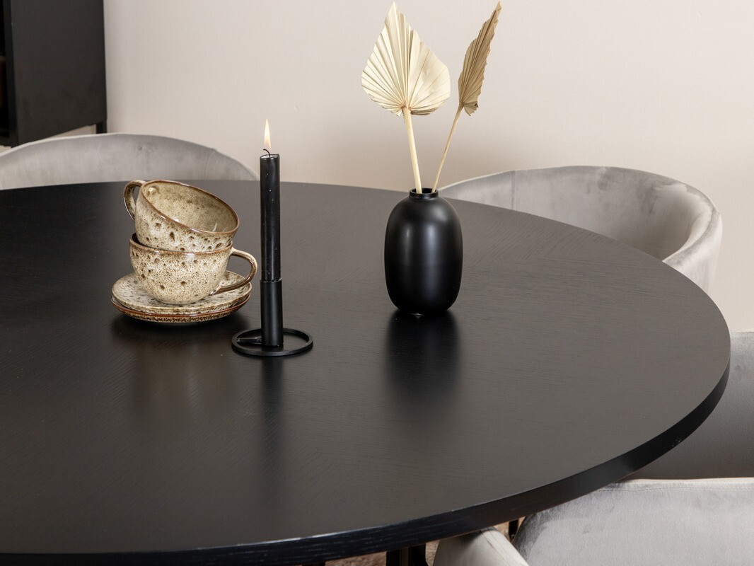 Salle à manger complète Dallas 2378 (Noir + Gris clair)