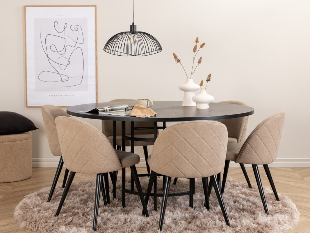 Salle à manger complète Dallas 2387 (Noir + Beige)