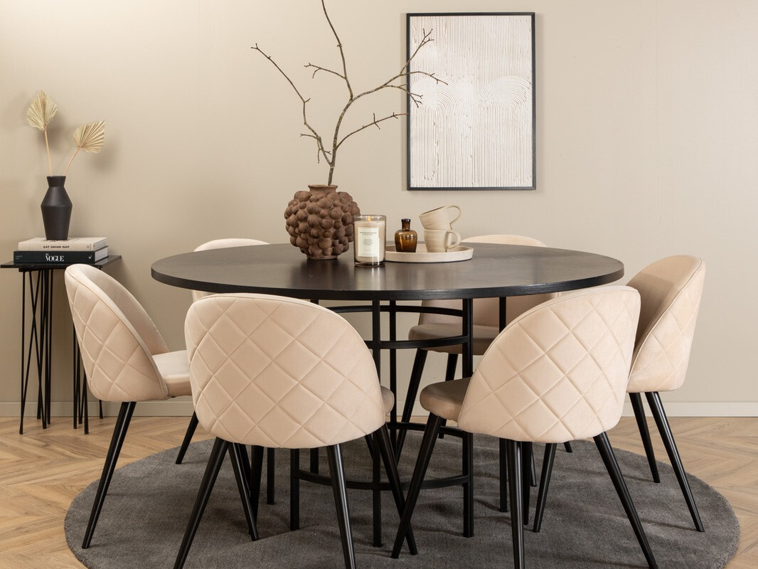Salle à manger complète Dallas 2387 (Noir + Crème)