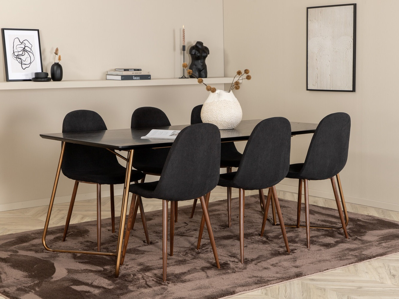Salle à manger complète Dallas 2713 (Noir + Noyer)