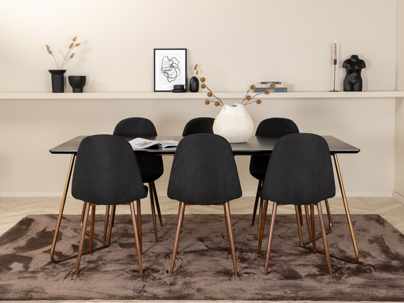 Salle à manger complète Dallas 2713 (Noir + Noyer)