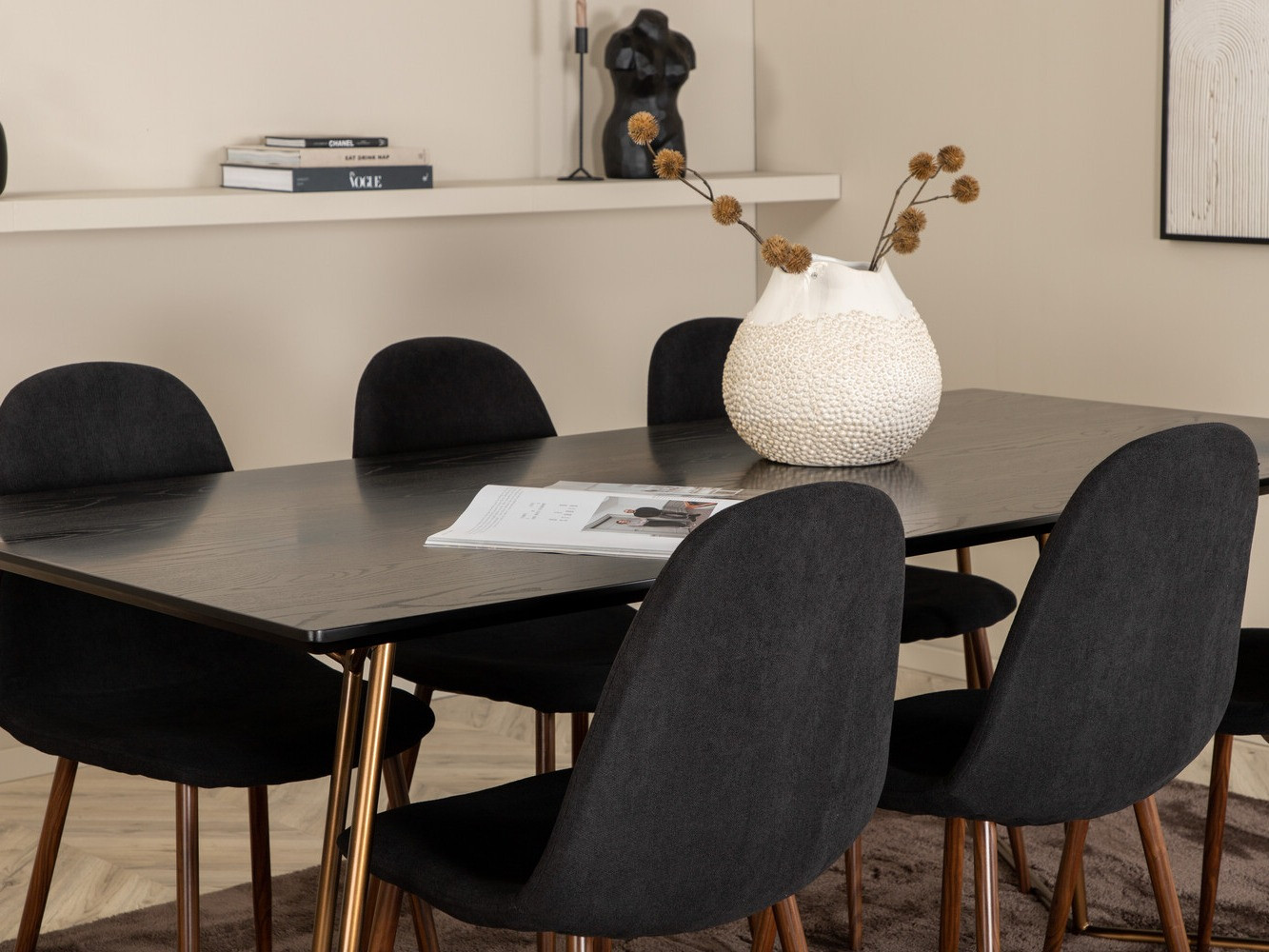 Salle à manger complète Dallas 2713 (Noir + Noyer)