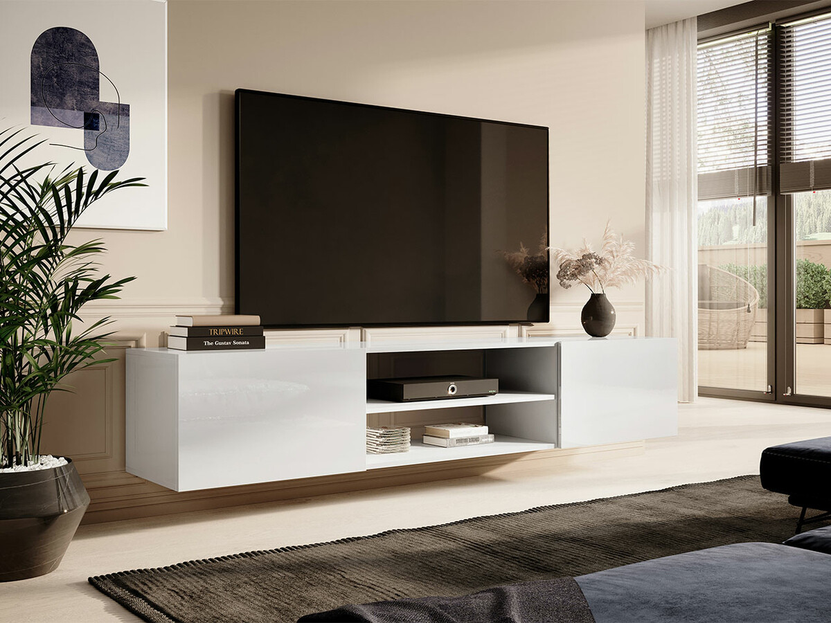 Meuble TV Imago II (Blanc + Blanc brillant)