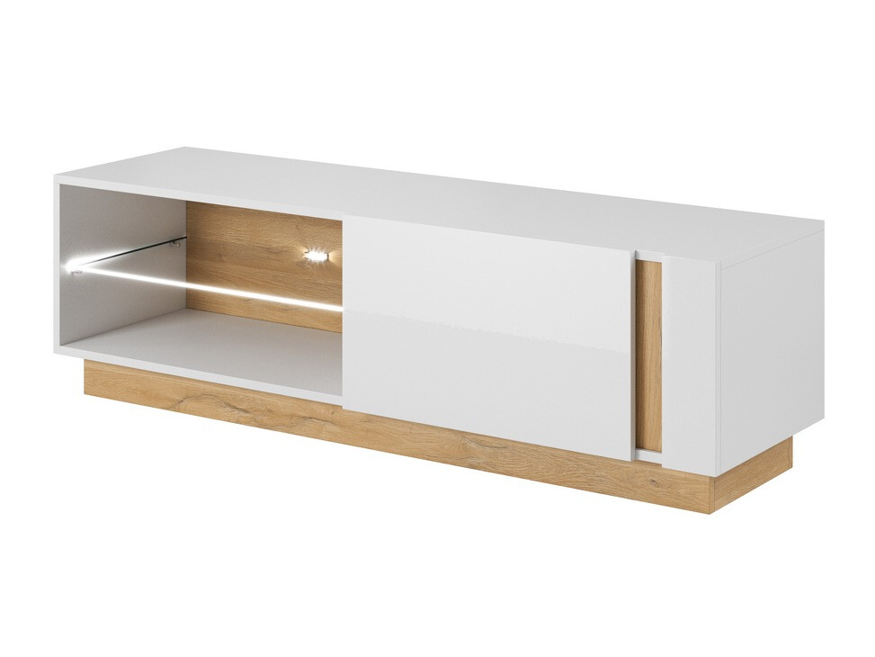 Meuble TV Novbela 107 (Blanc + Blanc brillant + Grandson chêne)
