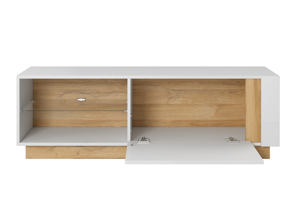 Meuble TV Novbela 107 (Blanc + Blanc brillant + Grandson chêne)