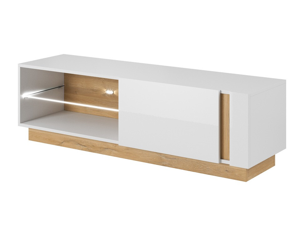 Meuble TV Novbela 107 (Blanc + Blanc brillant + Grandson chêne)