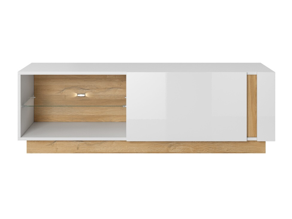 Meuble TV Novbela 107 (Blanc + Blanc brillant + Grandson chêne)