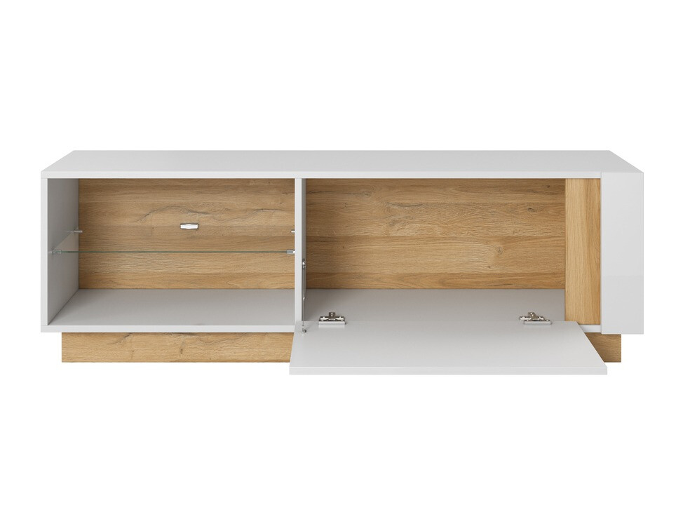 Meuble TV Novbela 107 (Blanc + Blanc brillant + Grandson chêne)