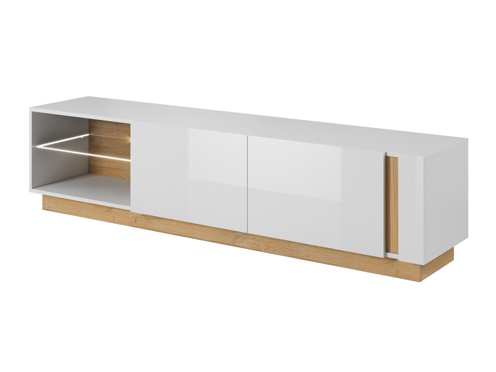 Meuble TV Novbela 108 (Blanc + Blanc brillant + Grandson chêne)