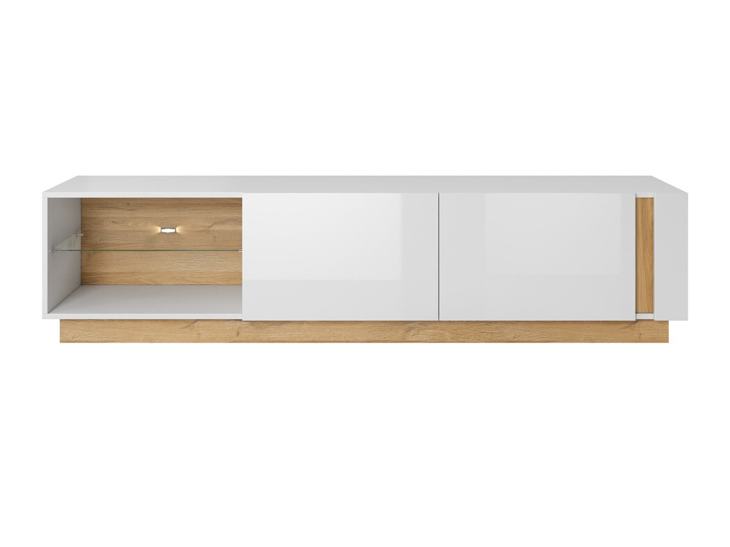 Meuble TV Novbela 108 (Blanc + Blanc brillant + Grandson chêne)