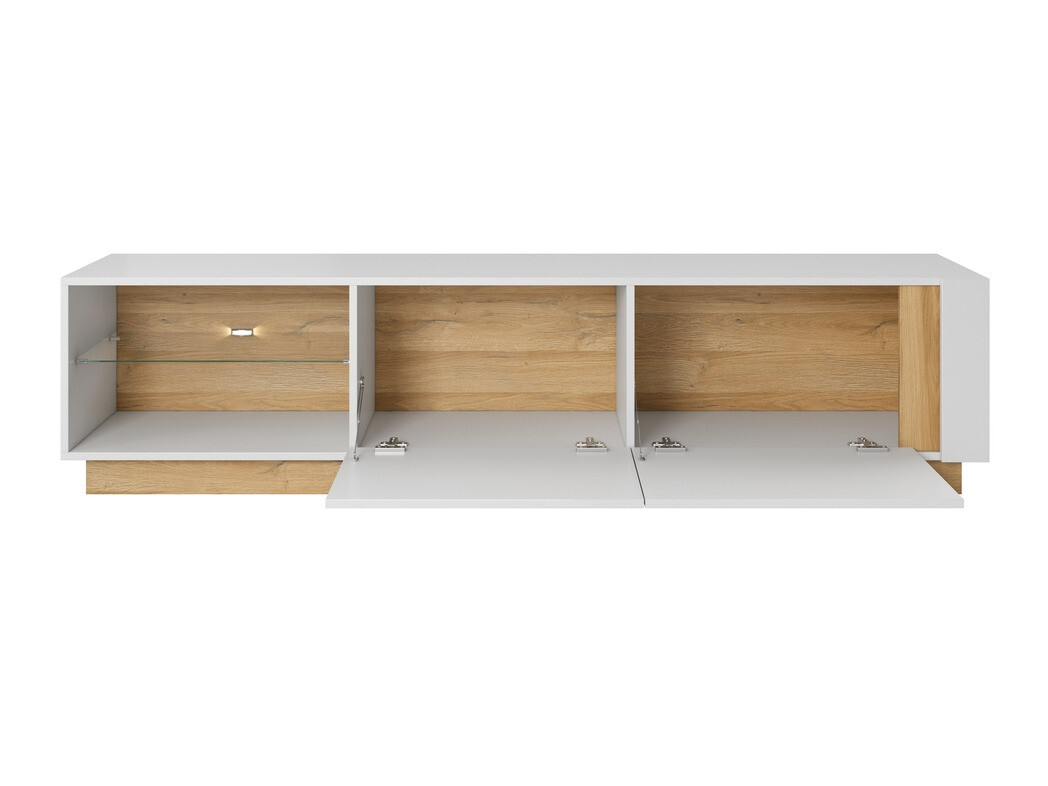 Meuble TV Novbela 108 (Blanc + Blanc brillant + Grandson chêne)