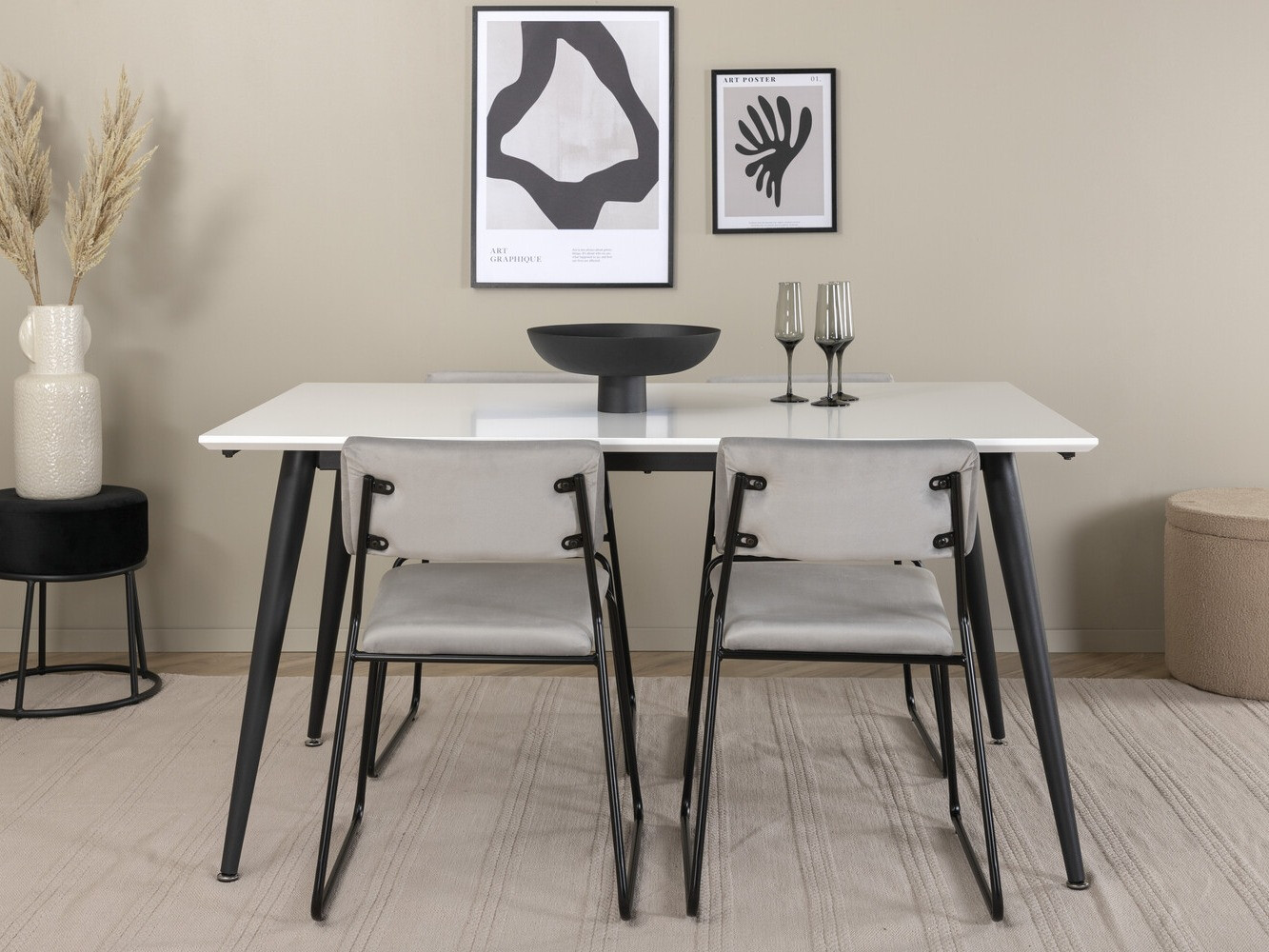 Salle à manger complète Dallas 2736 (Gris + Noir)