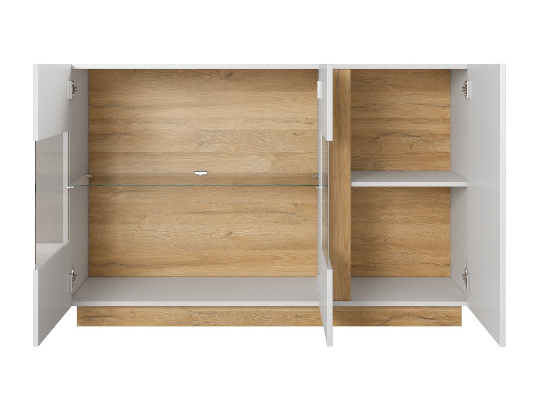 Ensemble de salon Novbela 114 (Blanc + Blanc brillant + Grandson chêne)