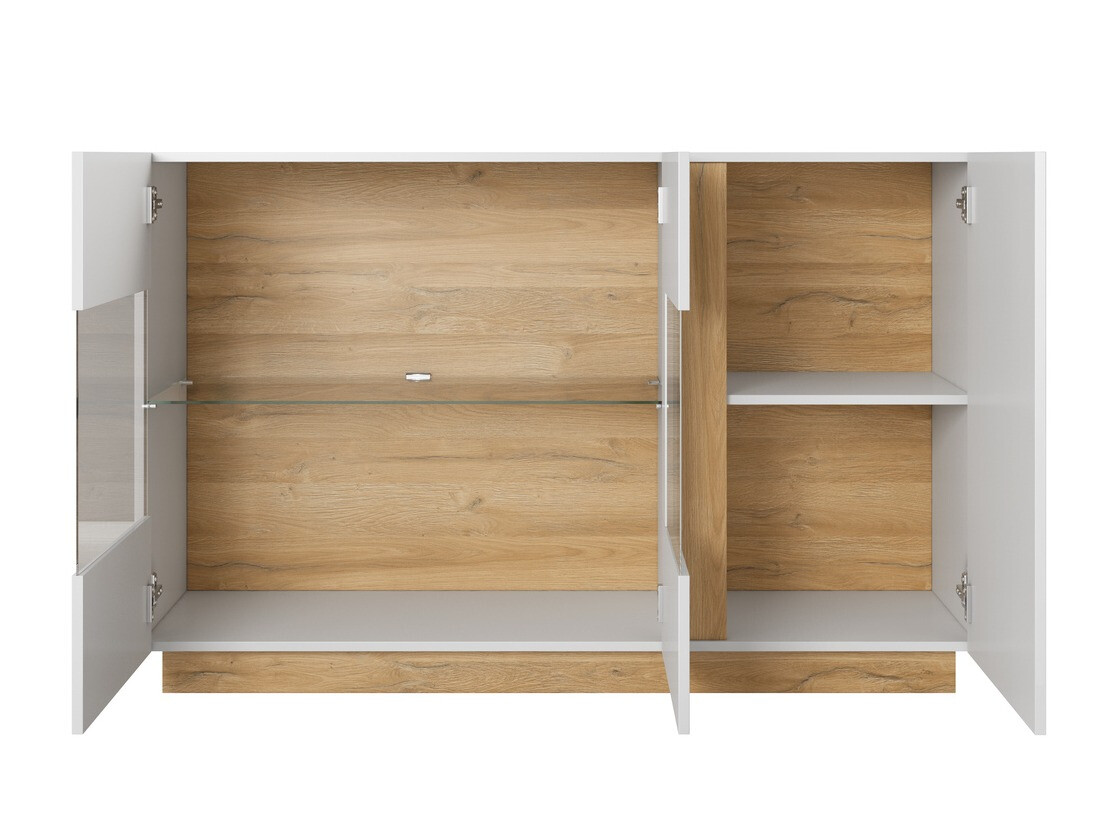 Ensemble de salon Novbela 114 (Blanc + Blanc brillant + Grandson chêne)