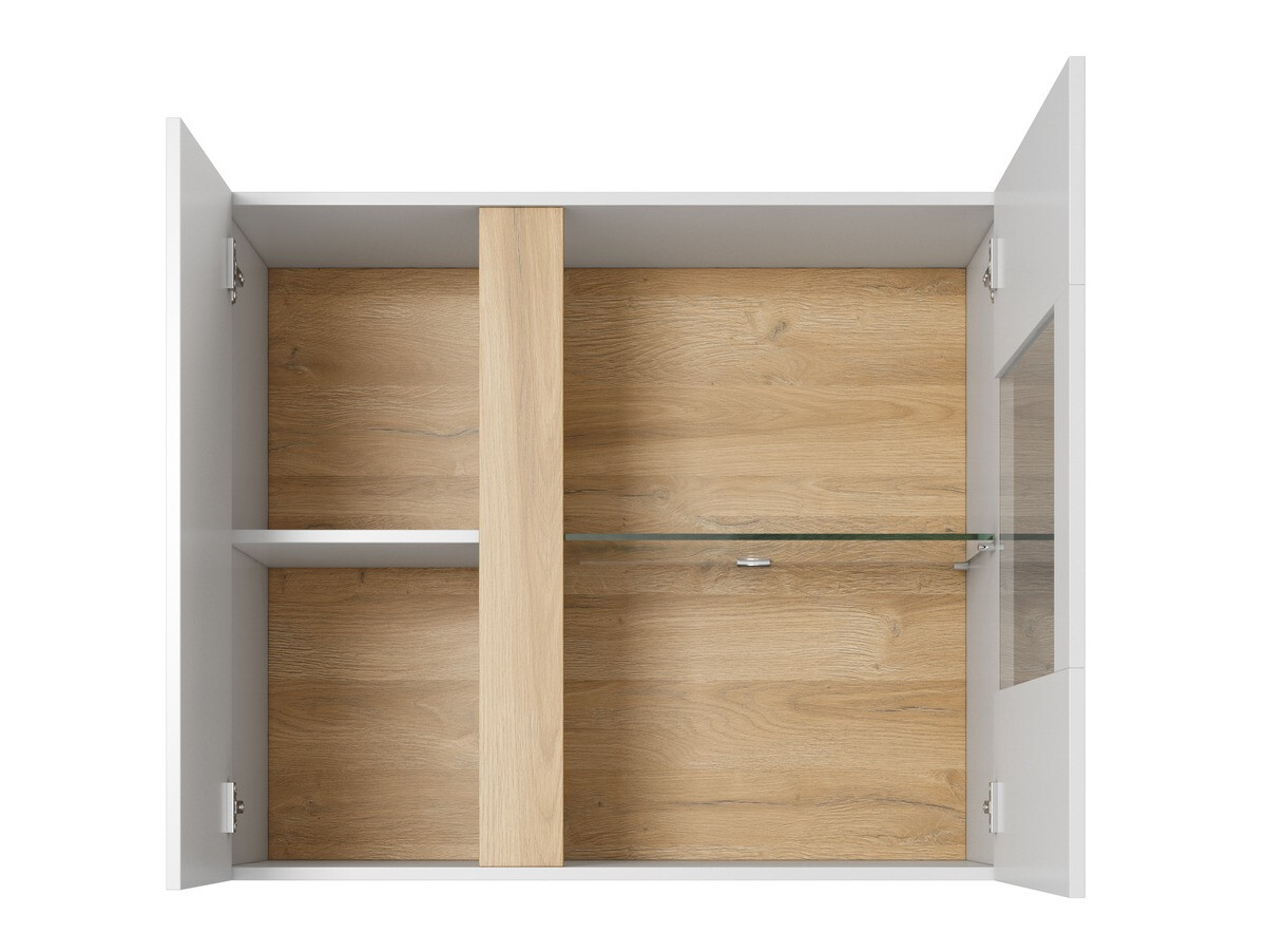 Ensemble de salon Novbela 114 (Blanc + Blanc brillant + Grandson chêne)