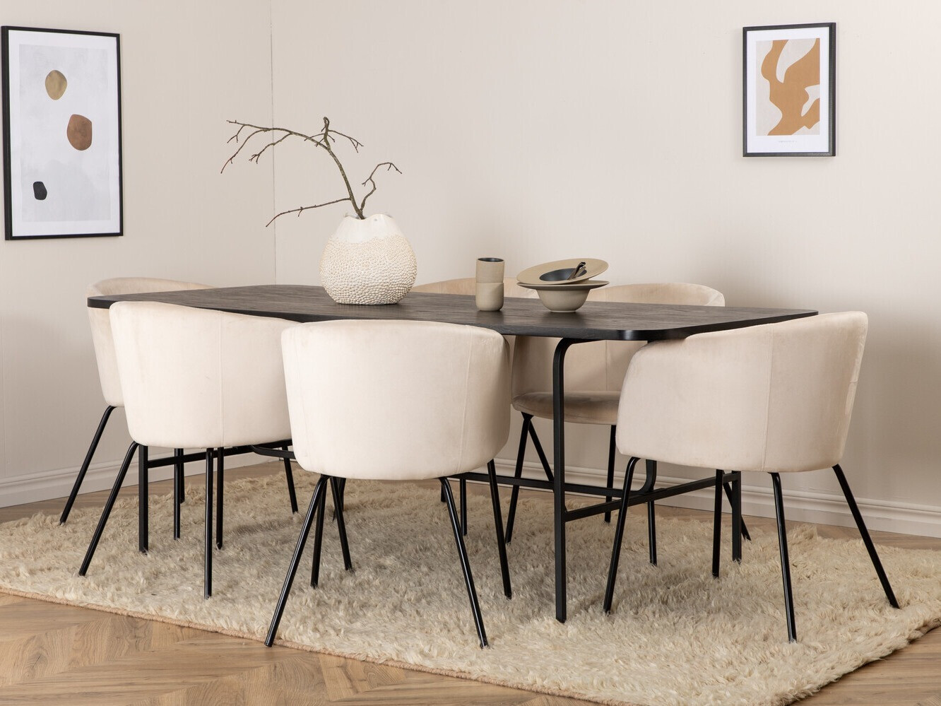 Salle à manger complète Dallas 2794 (Crème + Noir)