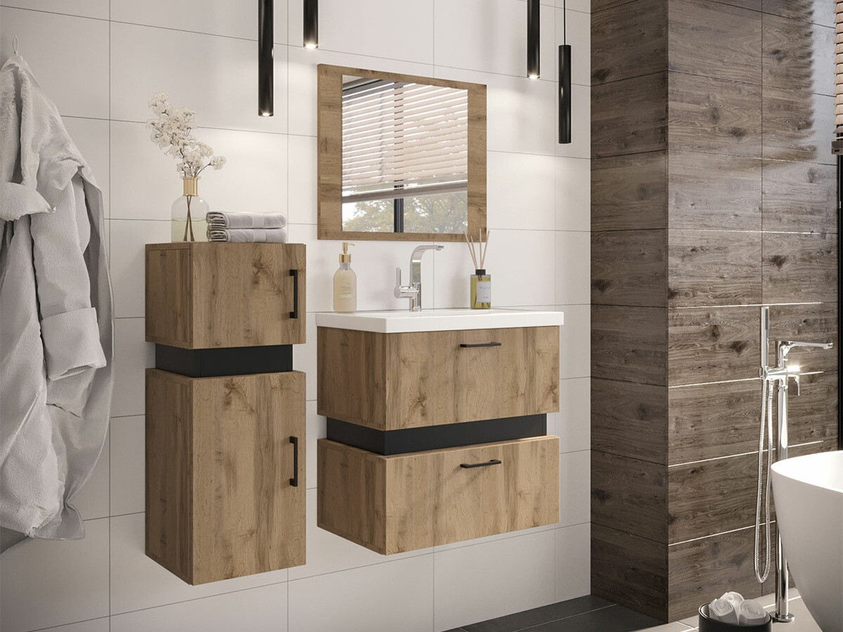 Ensemble de salle de bain Hartford C103 (Chêne wotan + Noir)