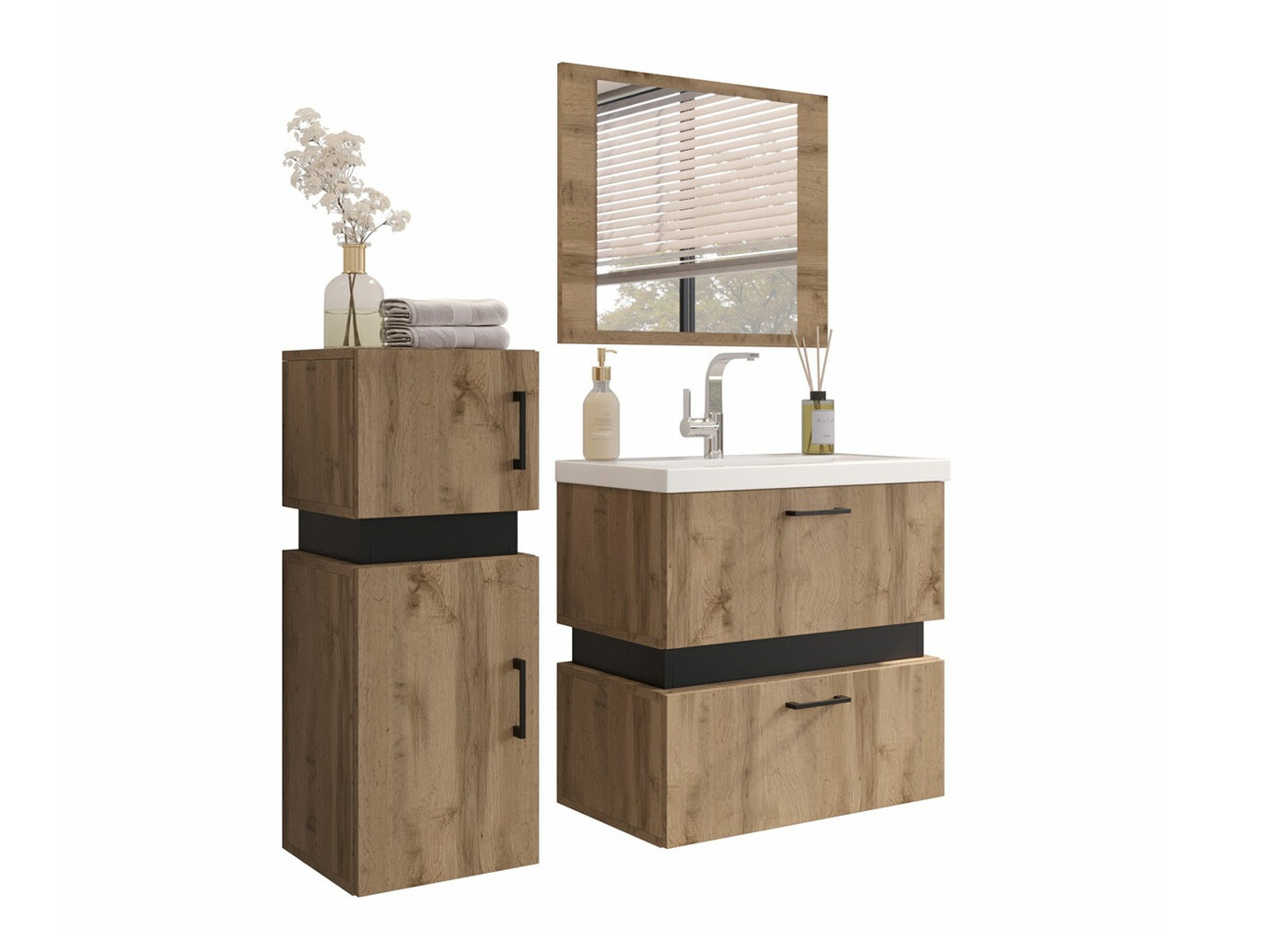 Ensemble de salle de bain Hartford C103 (Chêne wotan + Noir)