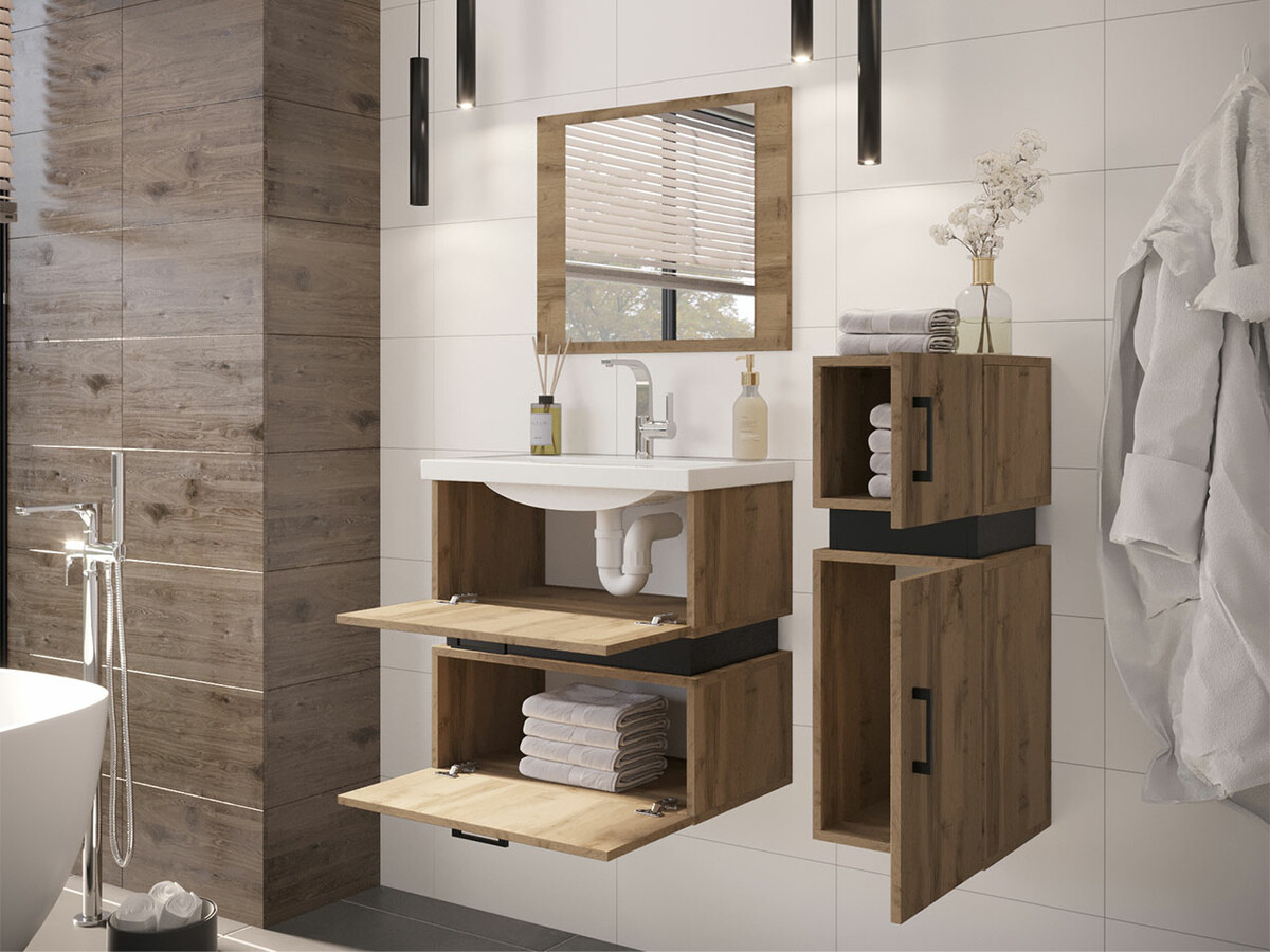 Ensemble de salle de bain Hartford C103 (Chêne wotan + Noir)