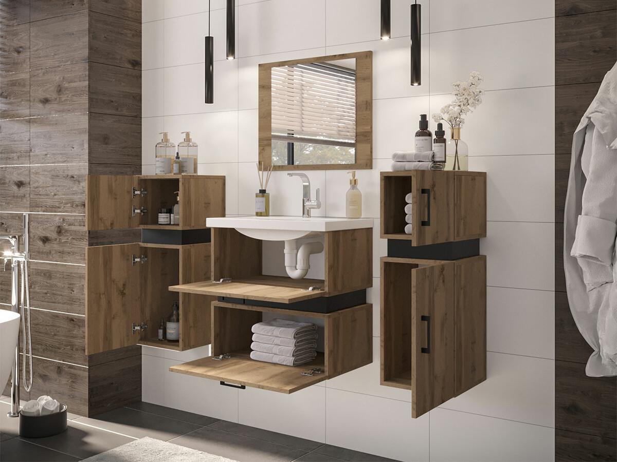Ensemble de salle de bain Hartford C105 (Chêne wotan + Noir)