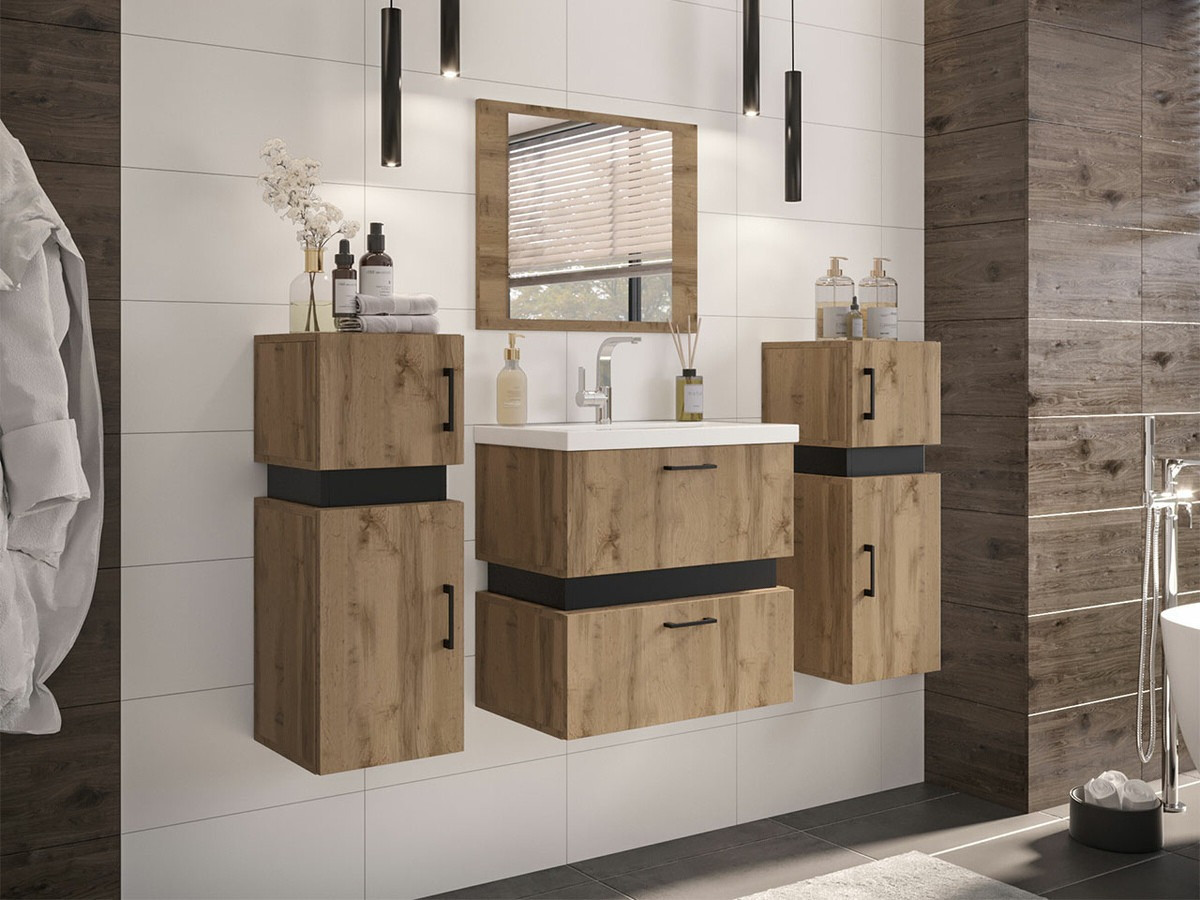 Ensemble de salle de bain Hartford C105 (Chêne wotan + Noir)