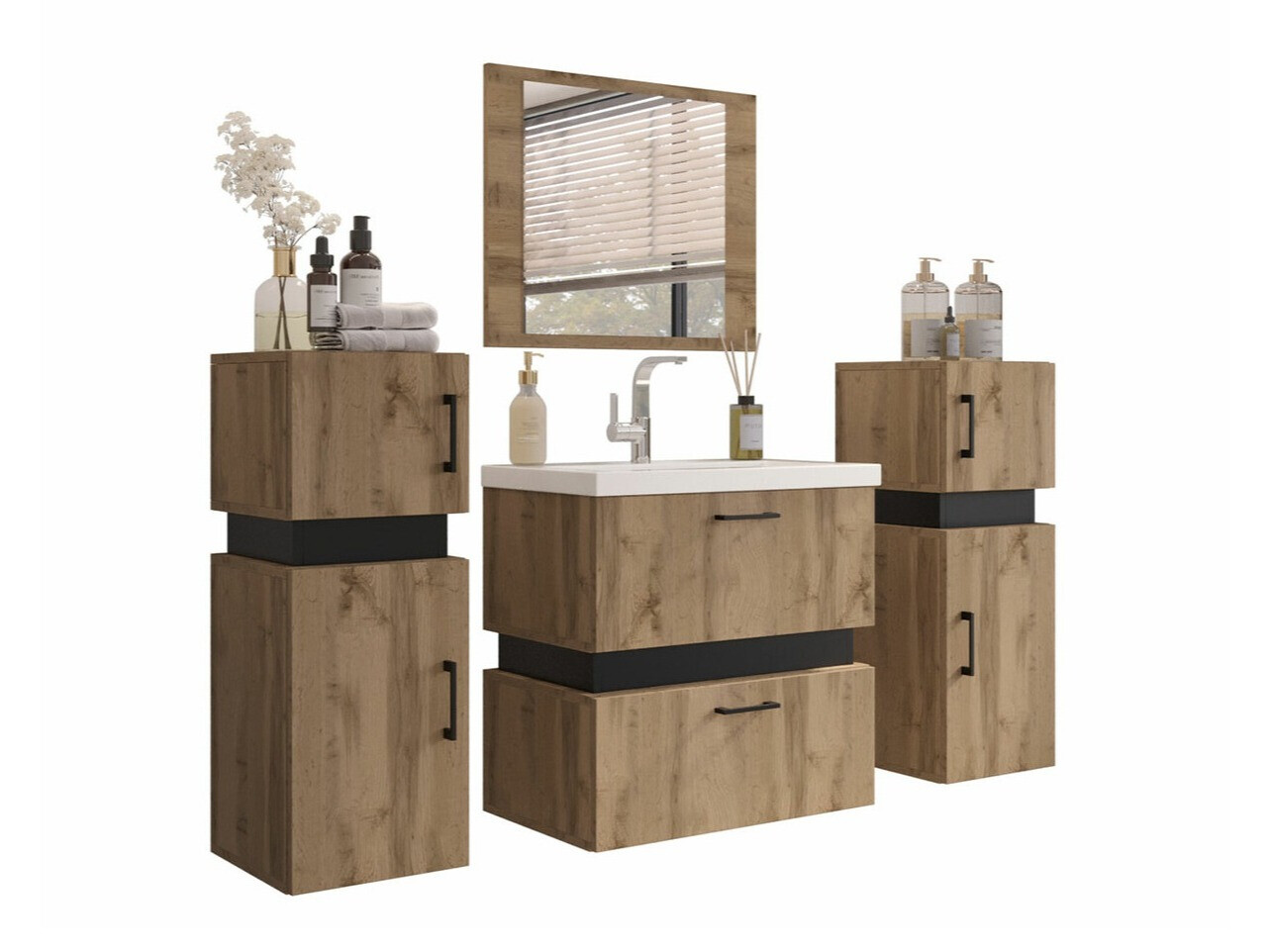 Ensemble de salle de bain Hartford C105 (Chêne wotan + Noir)