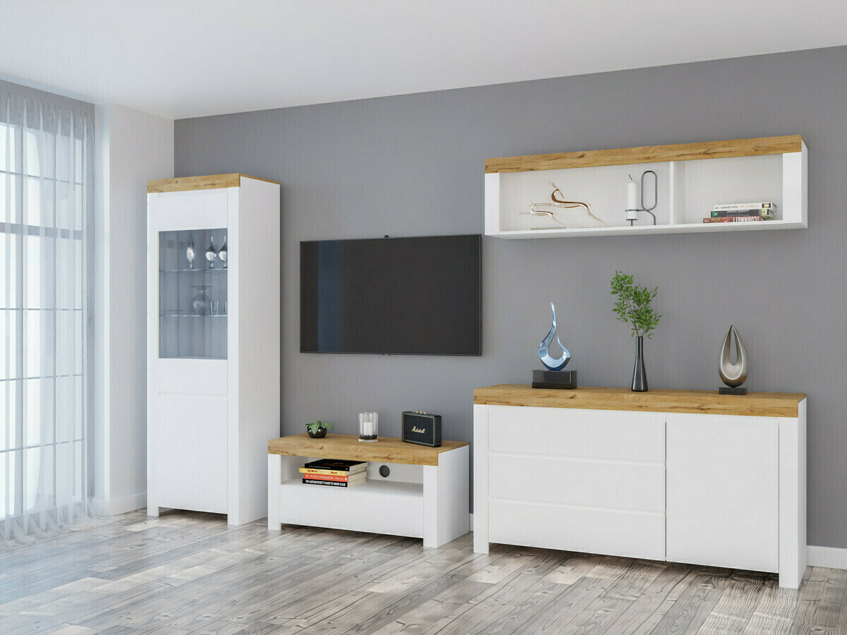 Commode Sonsoru 100 (Blanc + Blanc brillant + Chêne wotan)