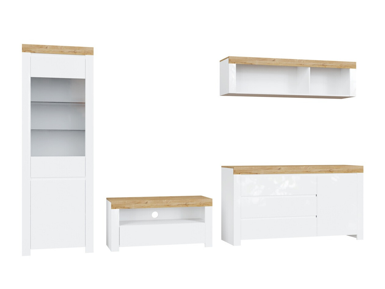Ensemble de salon Sonsoru 144 (Blanc + Blanc brillant + Chêne wotan)